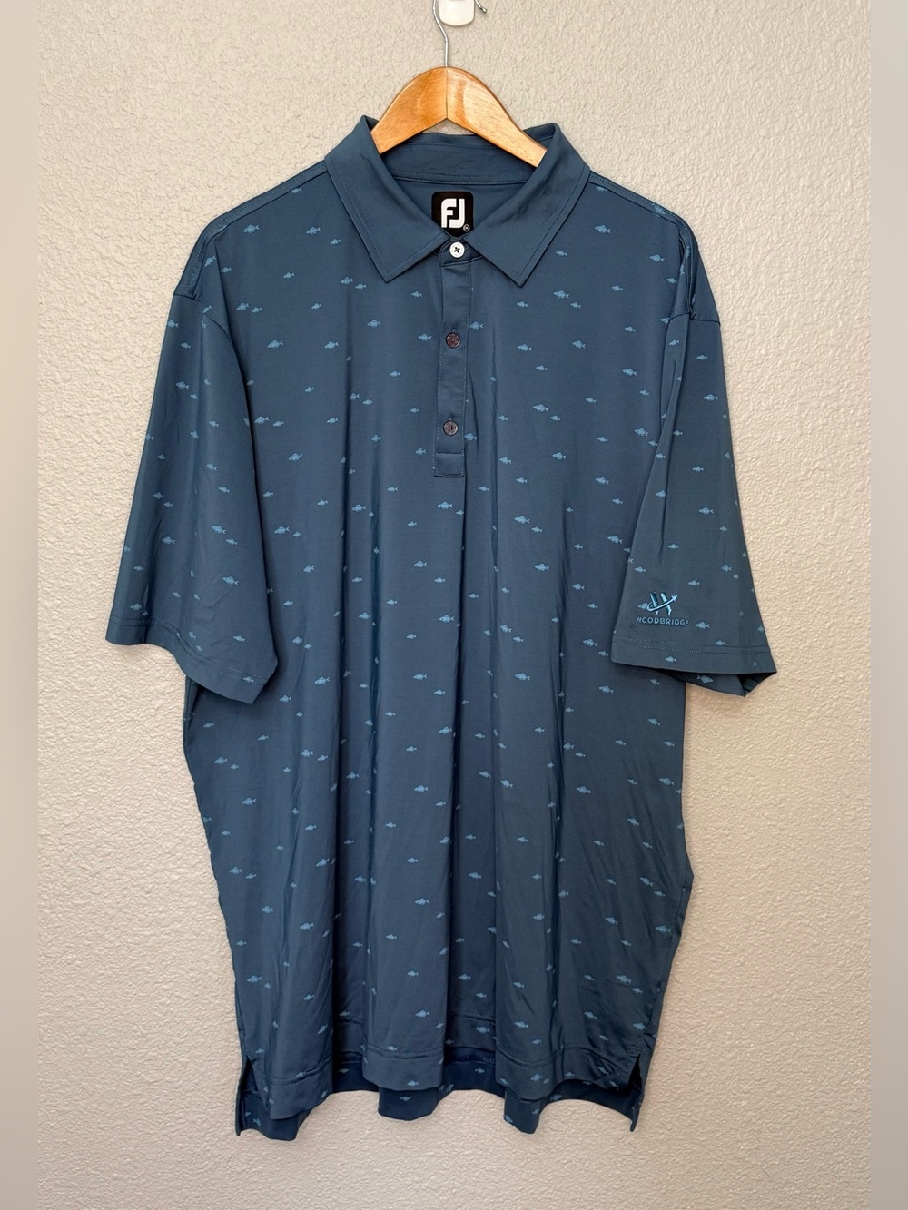 FootJoy | Fish Print Performance Golf Polo | Blue | Size XXL